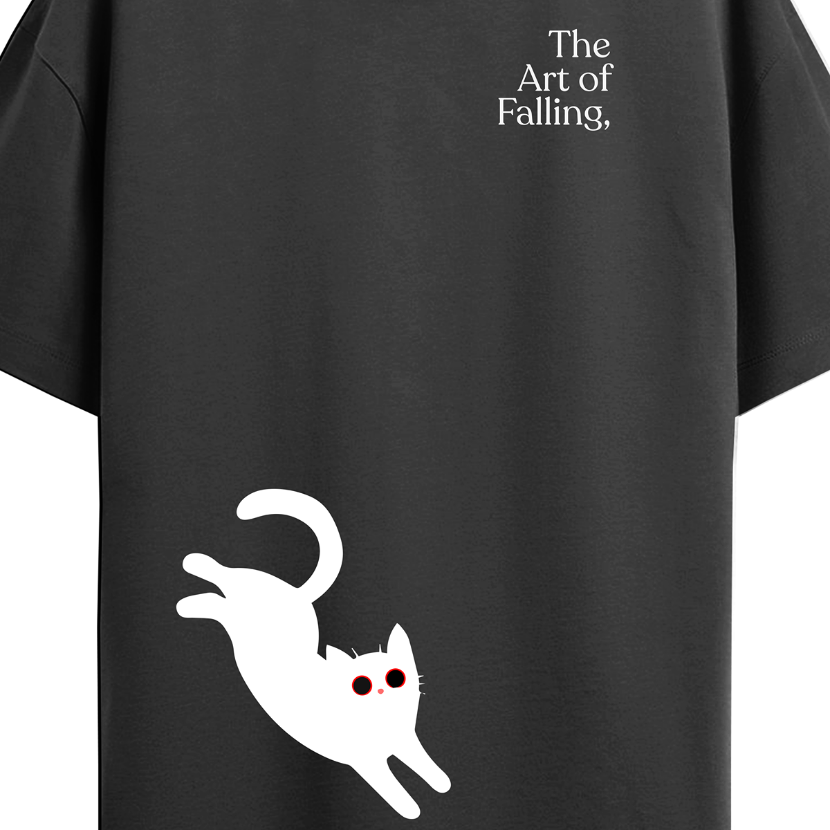 Cat Falling Black Oversized Tee