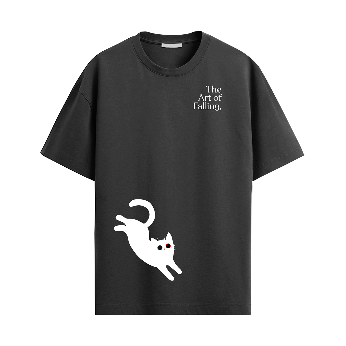 Cat Falling Black Oversized Tee