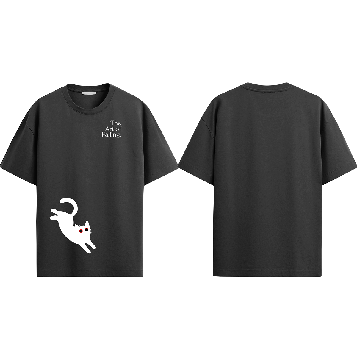Cat Falling Black Oversized Tee
