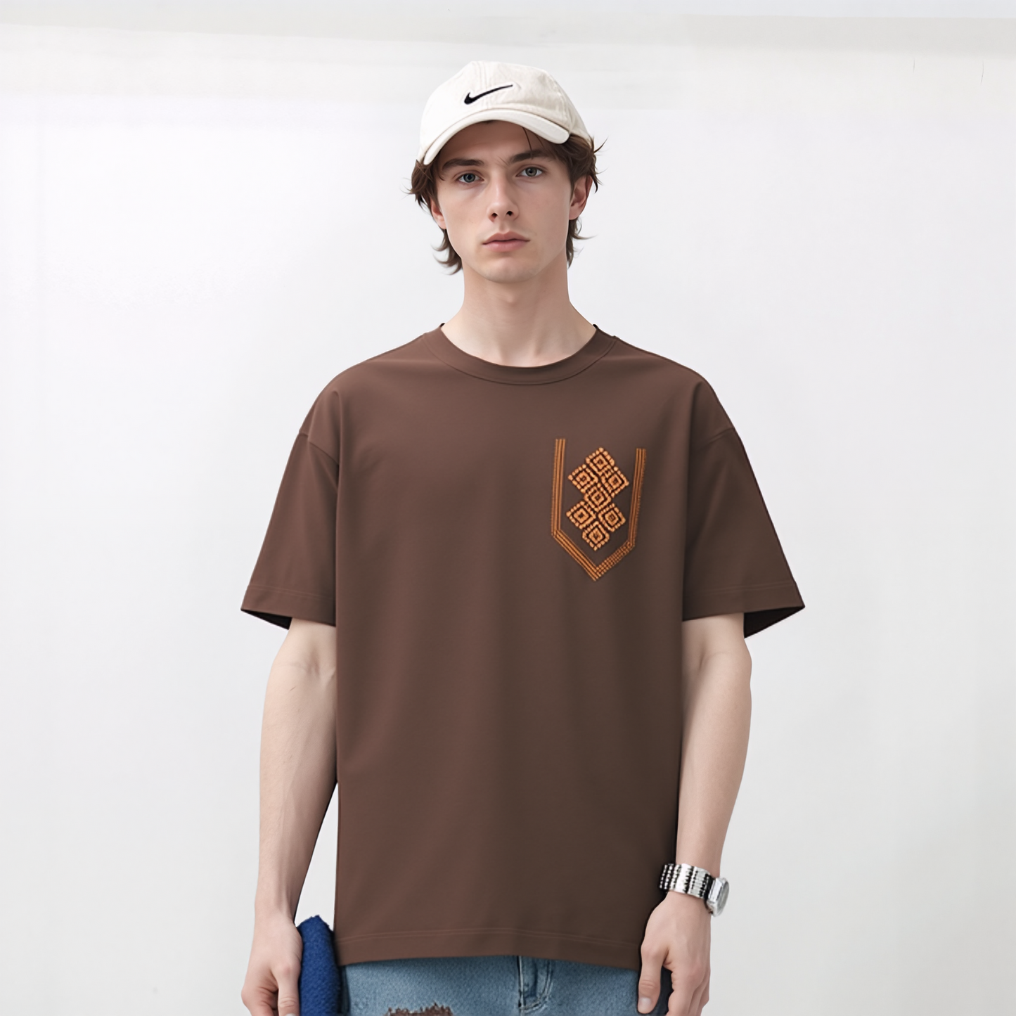 Lacti Brown Pattern Oversized Tee