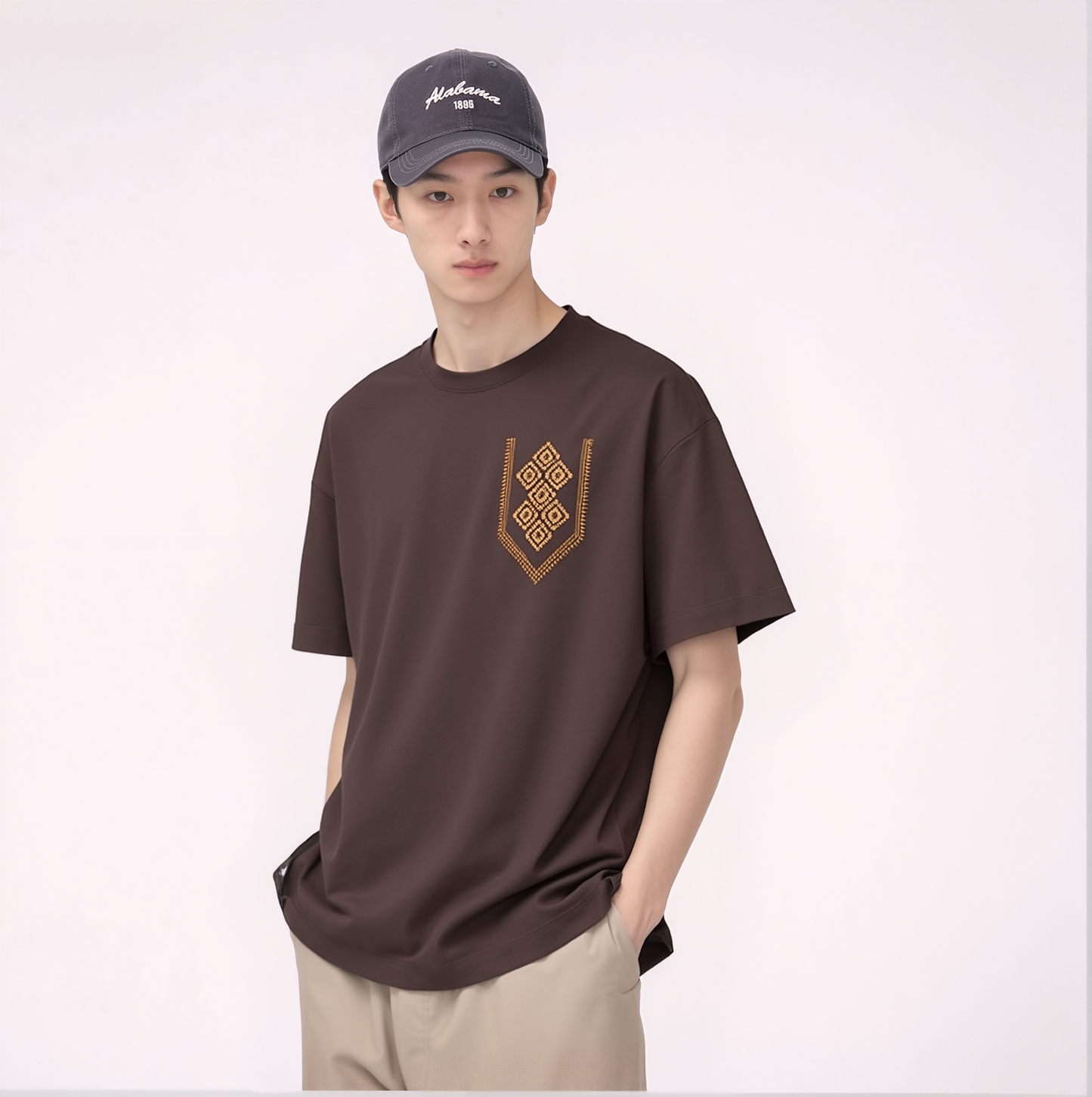 Lacti Brown Pattern Oversized Tee