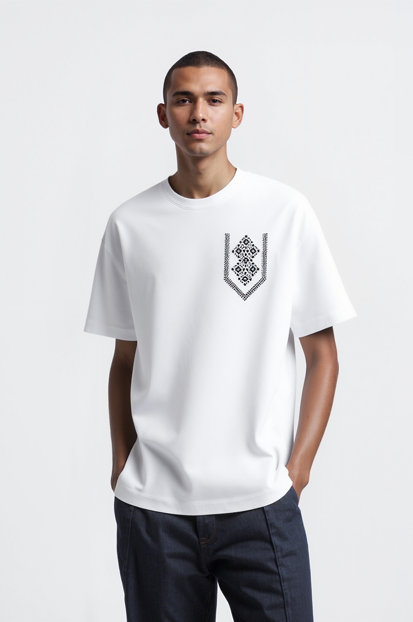 Lacti White Pattern Oversized Tee