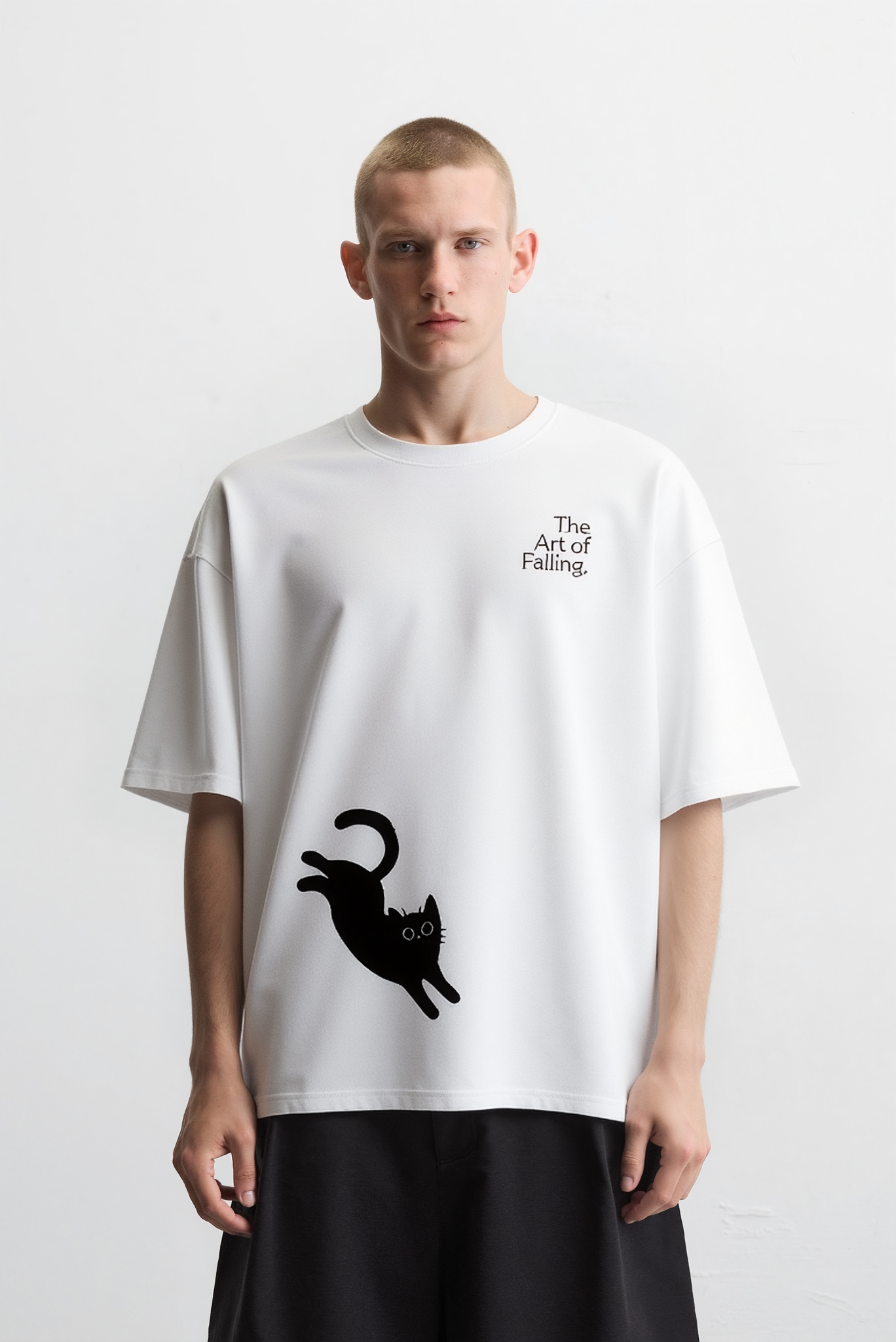 Cat Falling White Oversized Tee