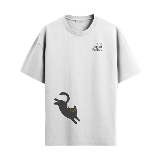 Cat Falling White Oversized Tee