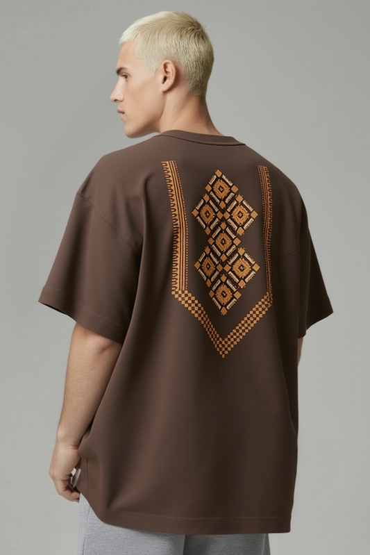 Lacti Brown Pattern Oversized Tee