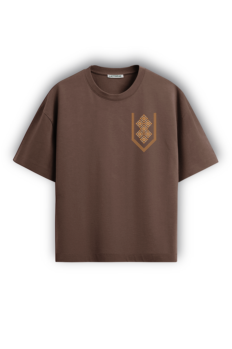 Lacti Brown Pattern Oversized Tee