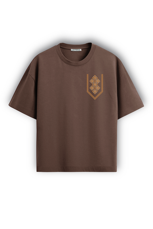 Lacti Brown Pattern Oversized Tee