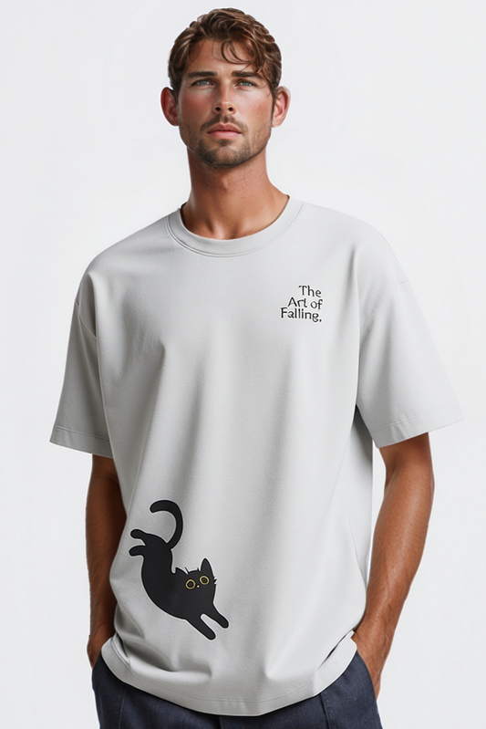 Cat Falling White Oversized Tee