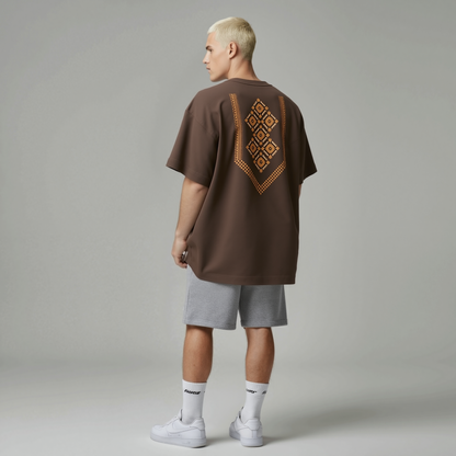 Lacti Brown Pattern Oversized Tee