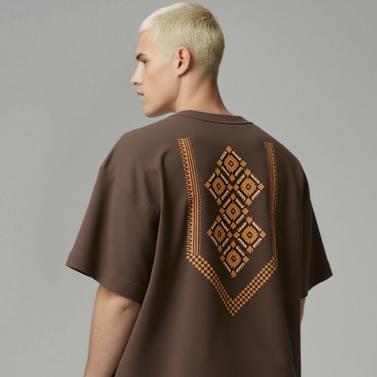 Lacti Brown Pattern Oversized Tee