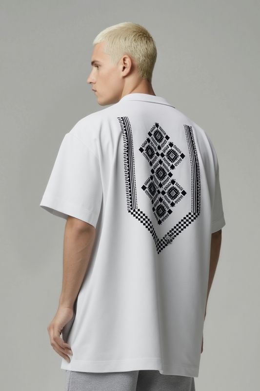 Lacti White Pattern Oversized Tee