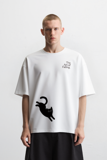 Cat Falling White Oversized Tee