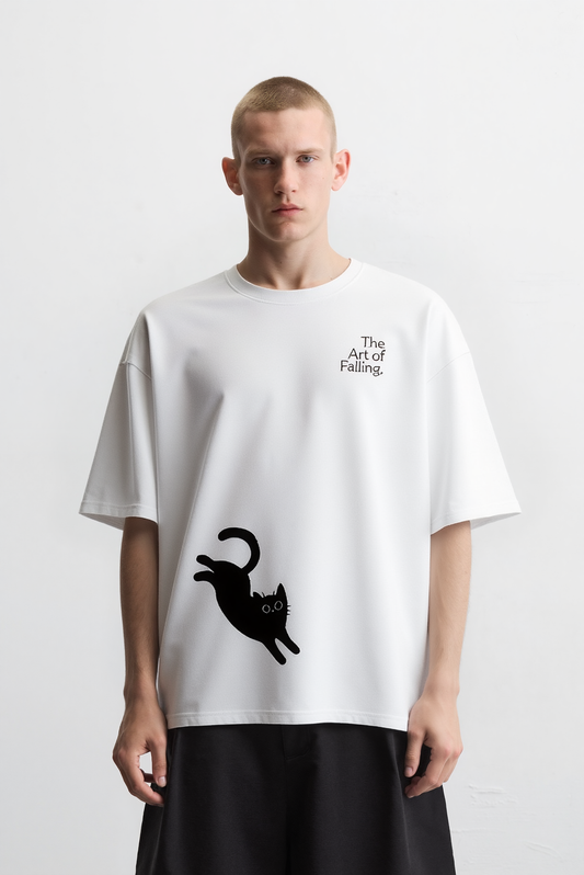 Cat Falling White Oversized Tee