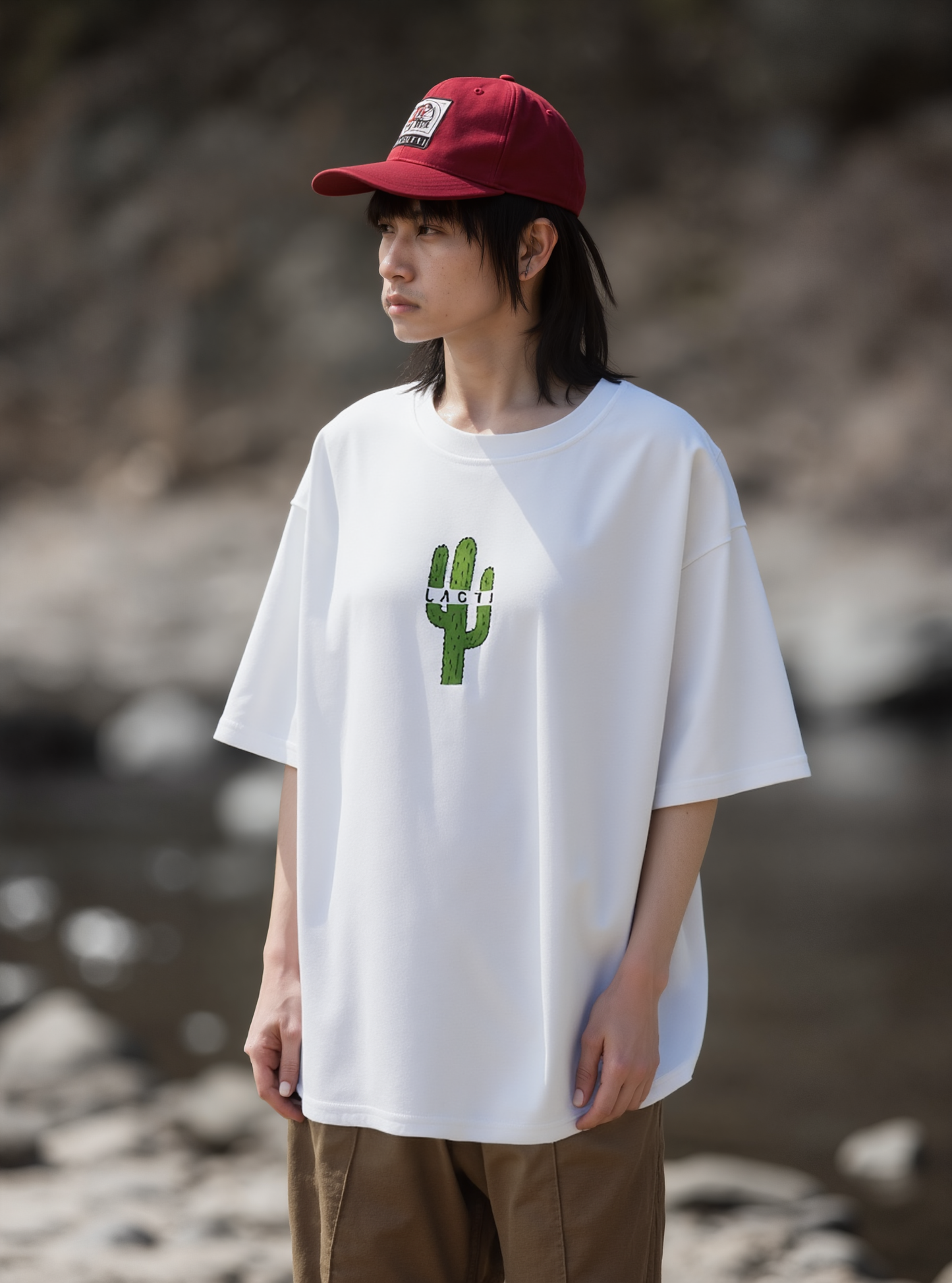 Lacti Cactus White Oversized Tee